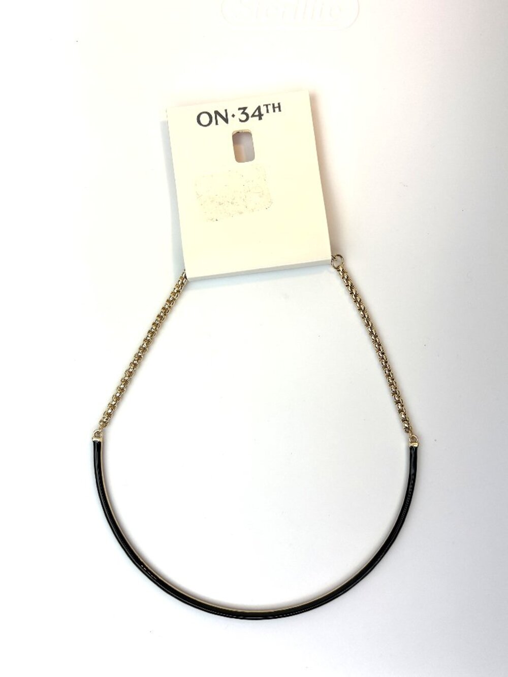 ON-34TH minimalist gold-toned chain and black collar necklace. New